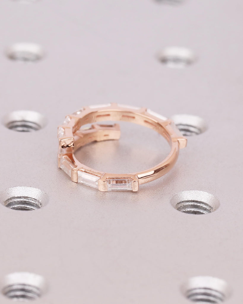 Diamond Baguette Pinky Ring, 14k Rose Gold Half Eternity Wrap Ring, Double Row Wrap Around Ring, Spiral Ring, Dainty Stacking Ring for Women image #5