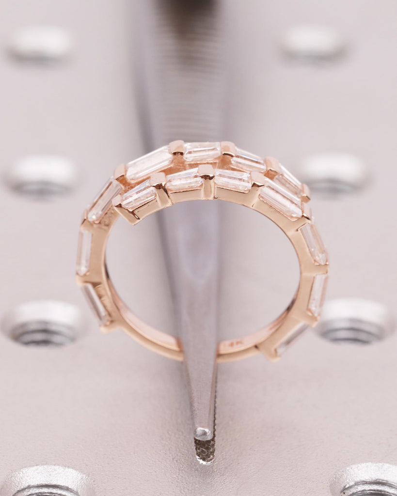 Diamond Baguette Pinky Ring, 14k Rose Gold Half Eternity Wrap Ring, Double Row Wrap Around Ring, Spiral Ring, Dainty Stacking Ring for Women image #10