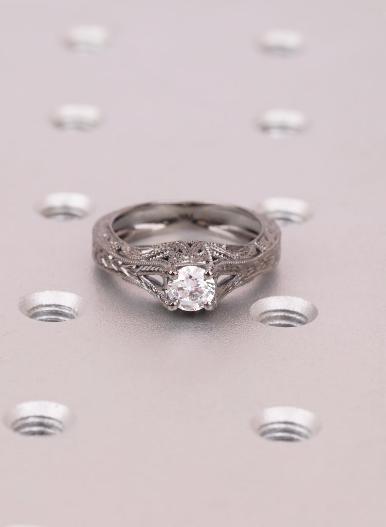 Unique Engagement Ring for Her, 14K Black Gold Diamond Ring, Vintage Wedding Proposal Gift image #3