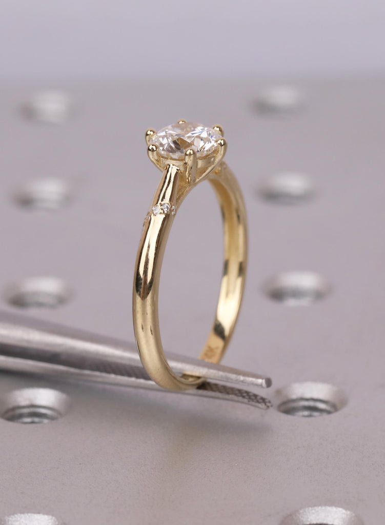 14k Gold Engagement Ring, Promise Ring, Anniversary Gift For Her, Round Diamond Accent, Wedding Ring image #16