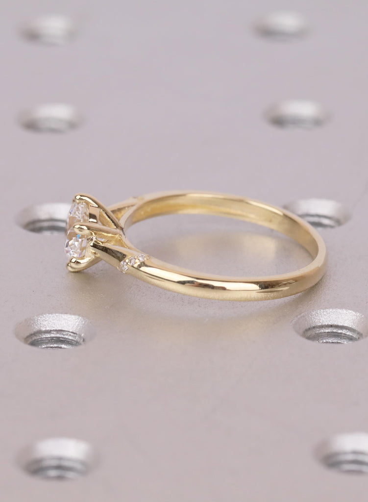 1ct Round Diamond Engagement Ring, 14k Gold Cathedral Setting, Six Prong Ring with Side Accents, Scattered Diamond Shoulders, Bridal Ring image #9