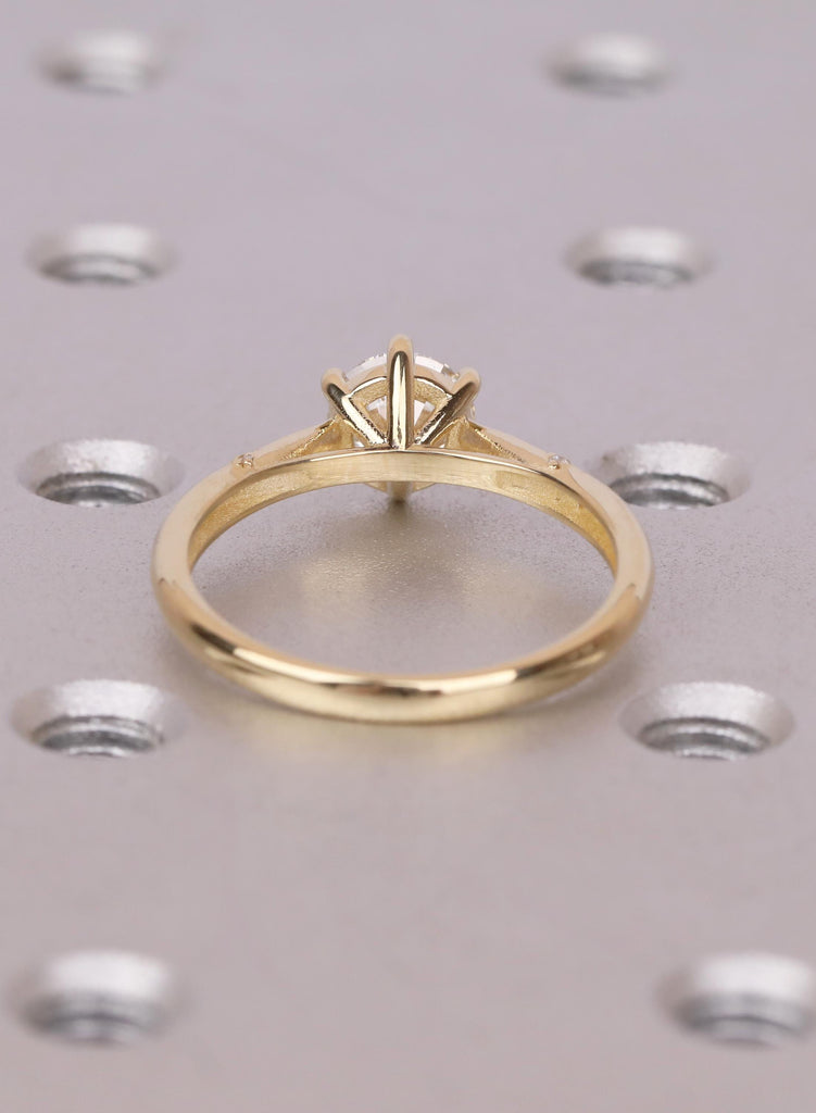 14K Yellow Gold Round Lab Diamond Cathedral Engagement Ring image #10