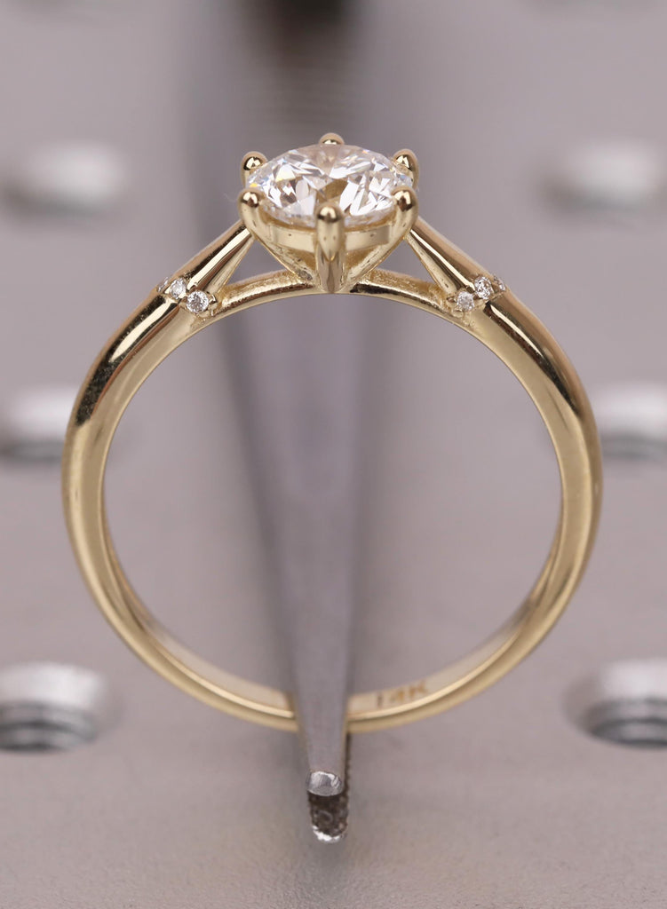 Round Cut Lab Diamond Accent Ring, 14K Yellow Gold Cathedral Ring, Vintage Style Engagement Ring for Her, Anniversary Gift, Promise Ring image #14