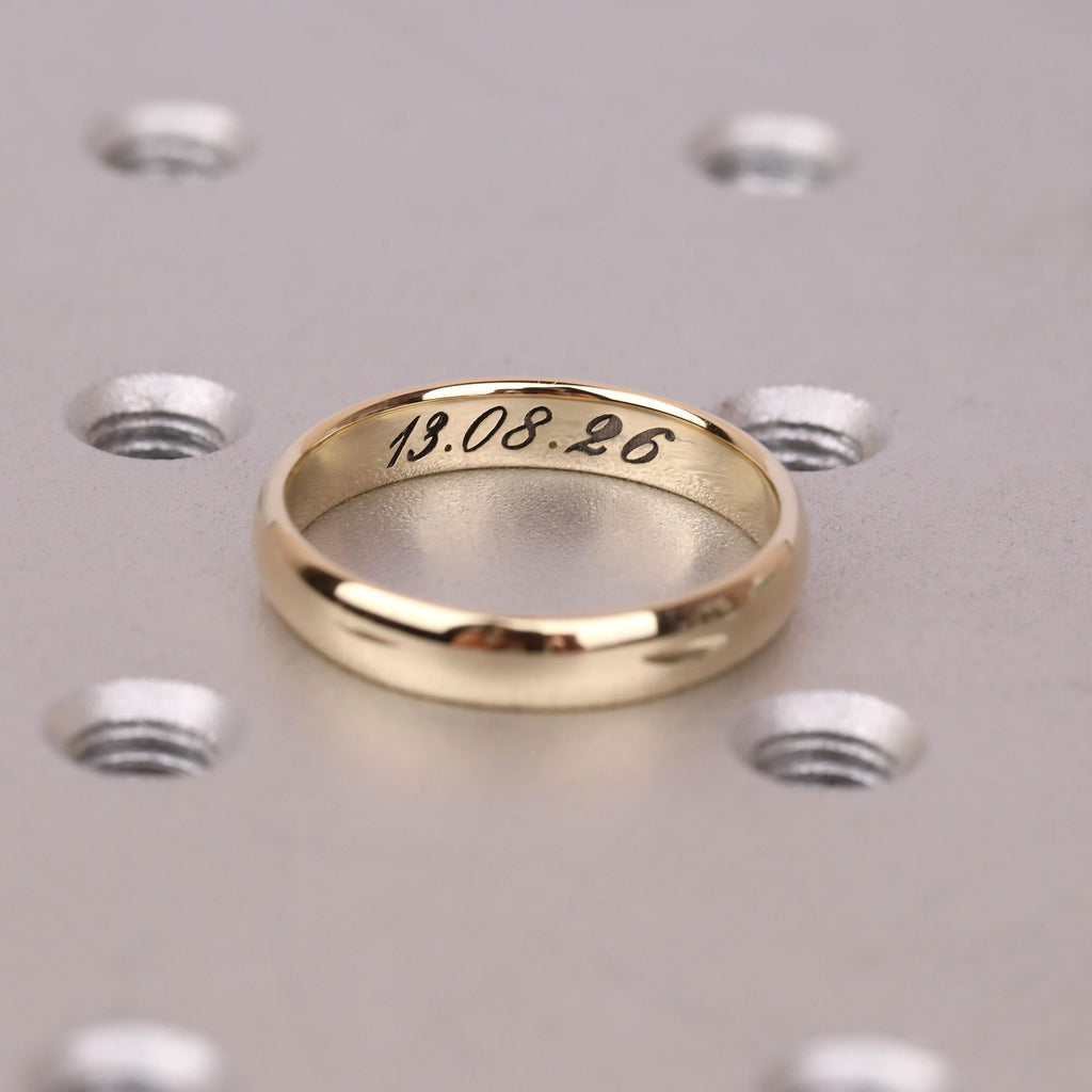 4mm Mens Gold Ring | Custom Handwriting Engraved Wedding Band | Anniversary Memorial Ring Birthday Gift For Him image #3