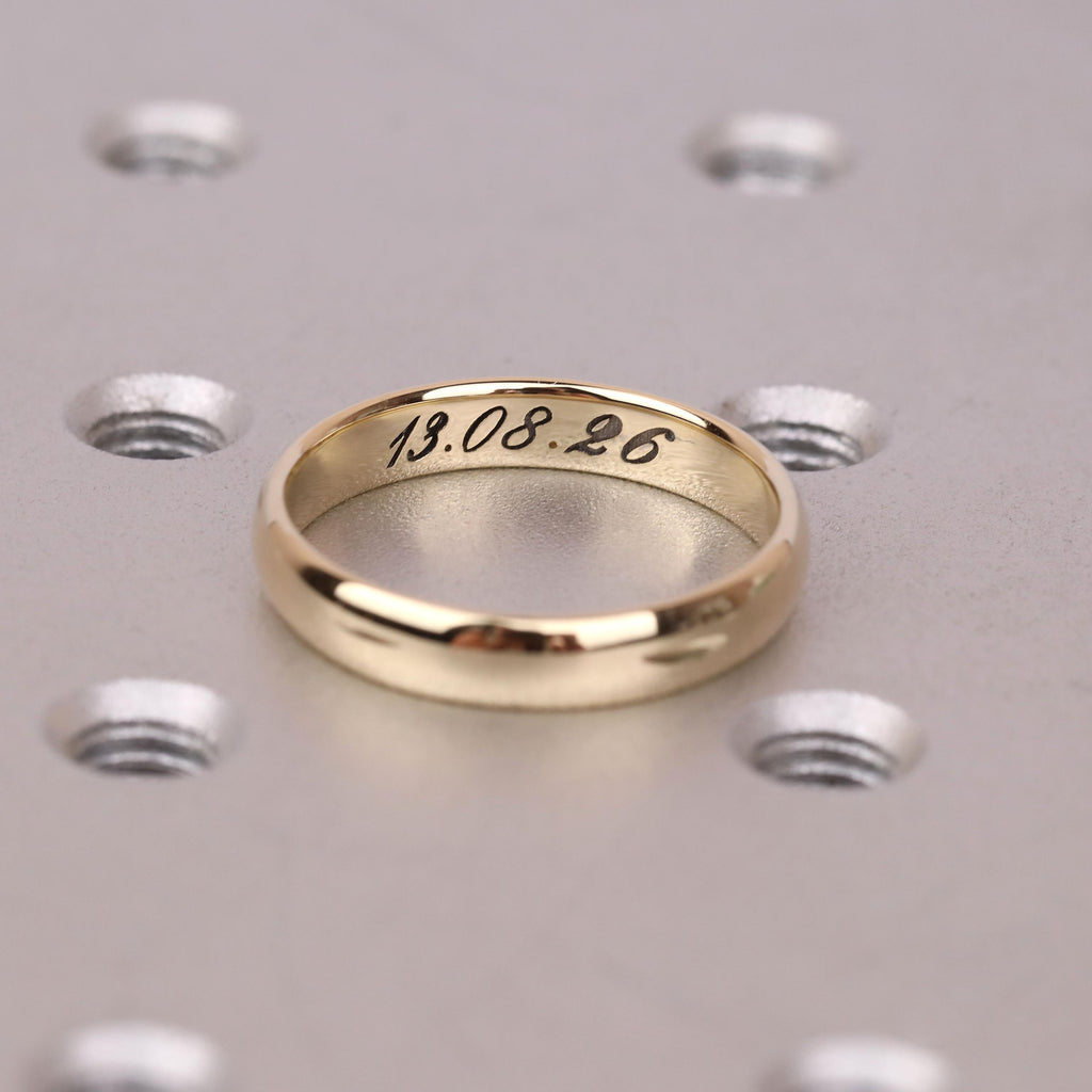 Custom Handwriting Engraved His & Hers Wedding Bands Set | 4mm Solid Gold Ring | Promise Couples Ring Anniversary Gift image #6