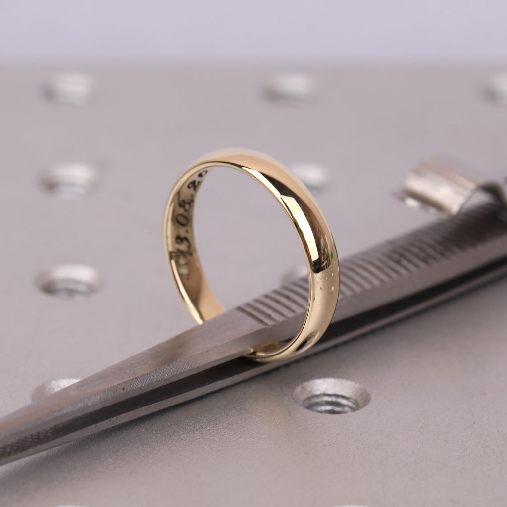 4mm Mens Gold Ring | Custom Handwriting Engraved Wedding Band | Anniversary Memorial Ring Birthday Gift For Him image #8