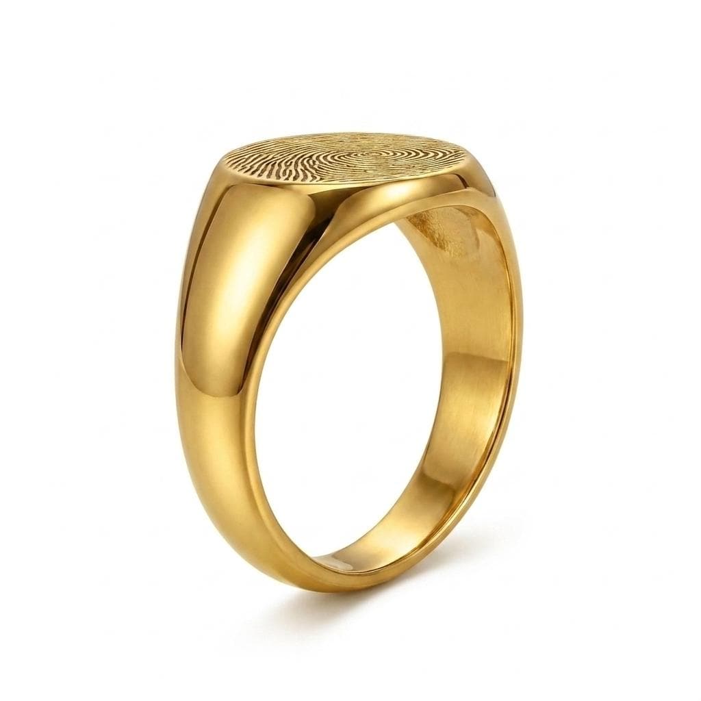 Actual Fingerprint Ring, Custom Engraved Gold Signet Ring, Personalized Fingerprint Band, Fingerprint Jewelry, Birthday Gift, Christmas Gift image #4