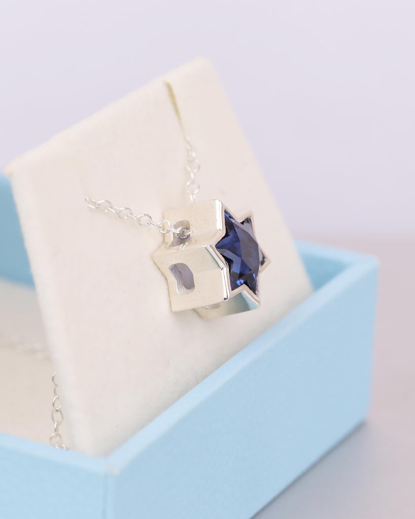 Blue Sapphire Jewish Star Necklace, Magen David Silver Pendant, Birthstone Jewelry image #15