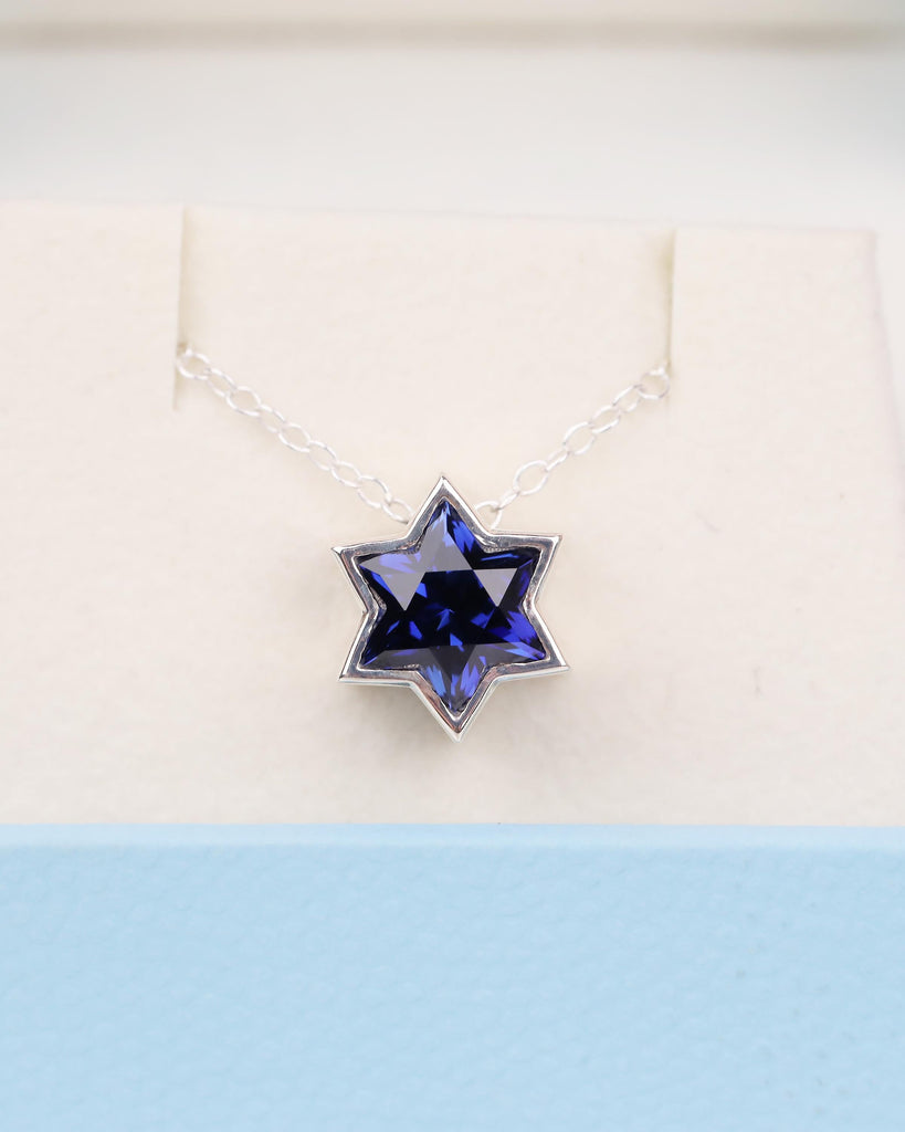 Blue Sapphire Jewish Star Necklace, Magen David Silver Pendant, Birthstone Jewelry image #13