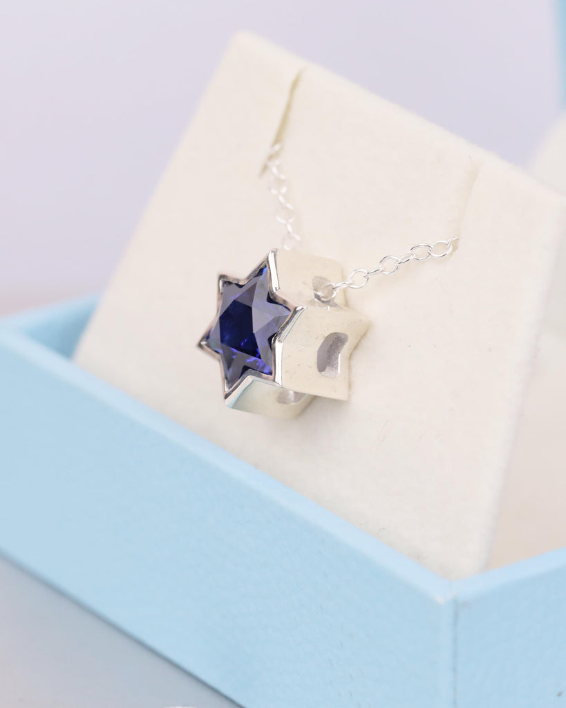 Blue Sapphire Jewish Star Necklace, Magen David Silver Pendant, Birthstone Jewelry image #6
