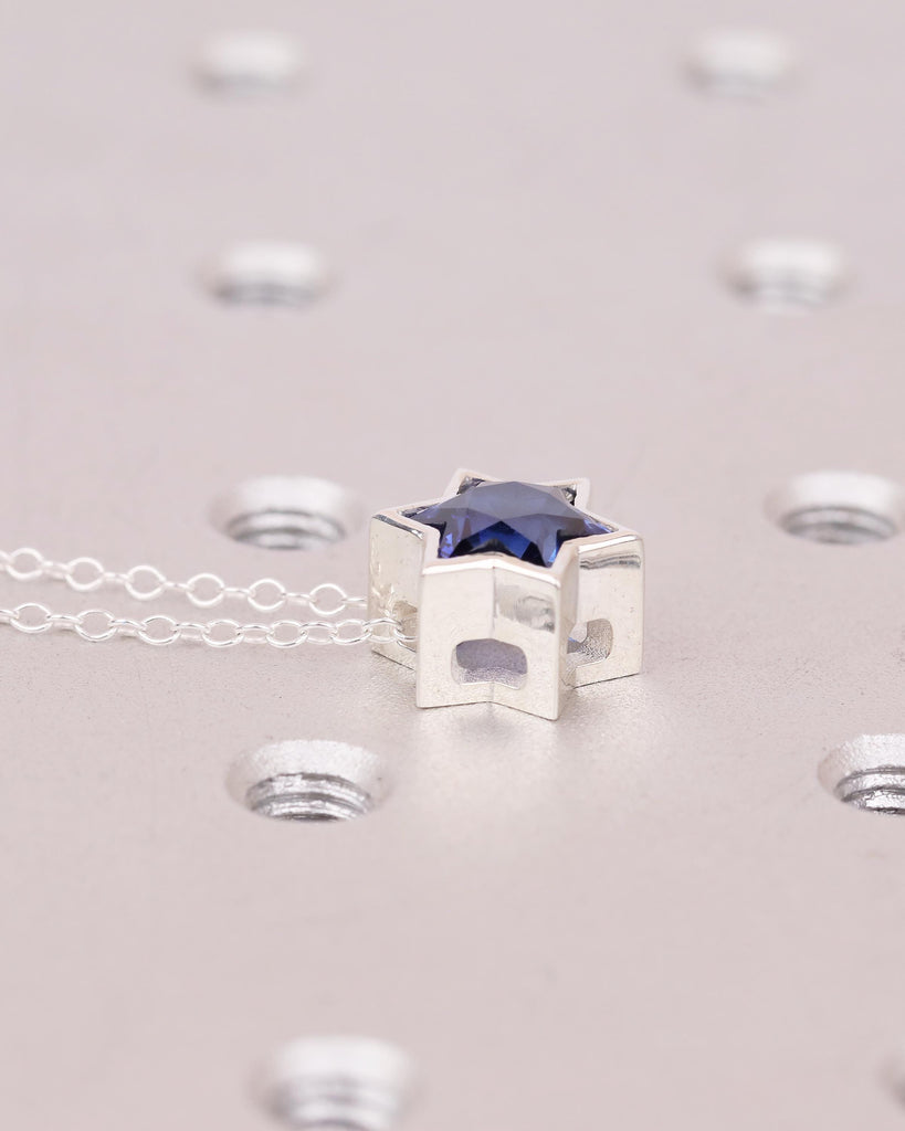 Blue Sapphire Jewish Star Necklace, Magen David Silver Pendant, Birthstone Jewelry image #14