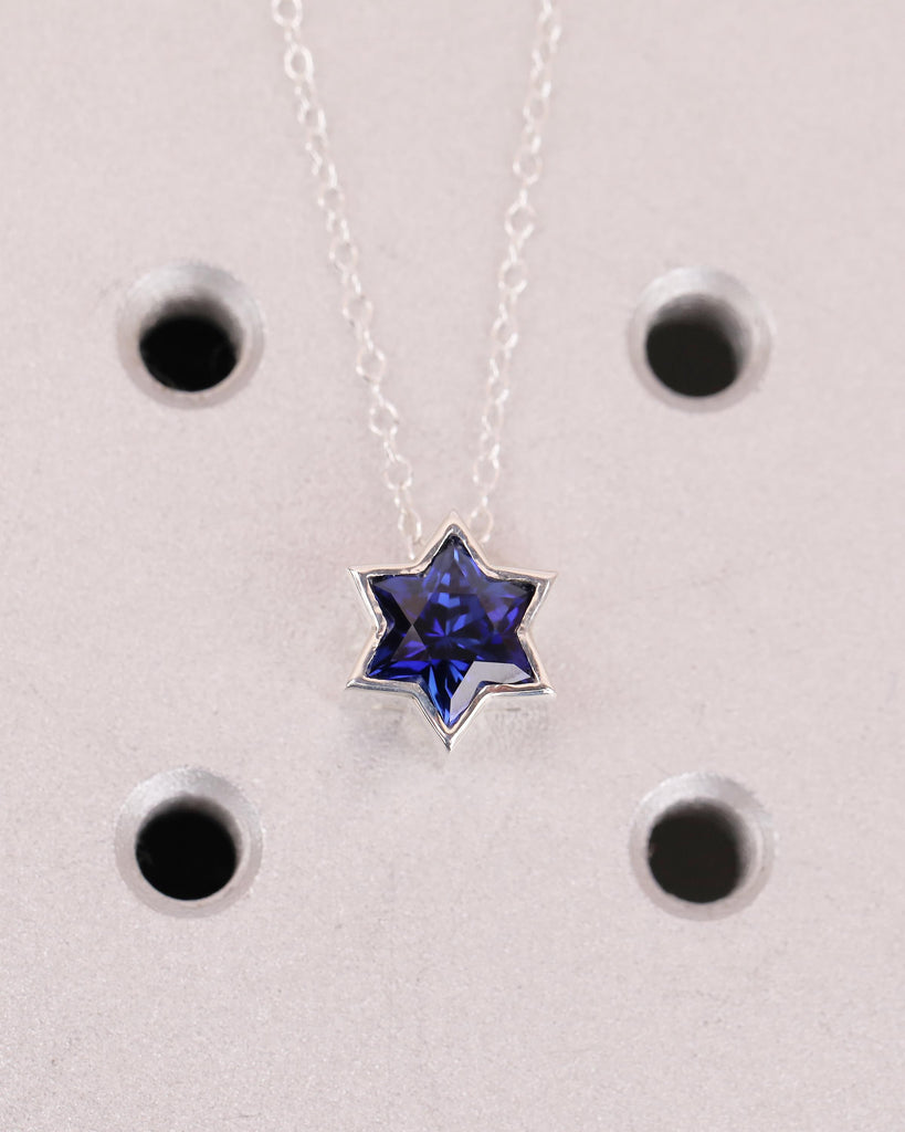 Blue Sapphire Jewish Star Necklace, Magen David Silver Pendant, Birthstone Jewelry image #2