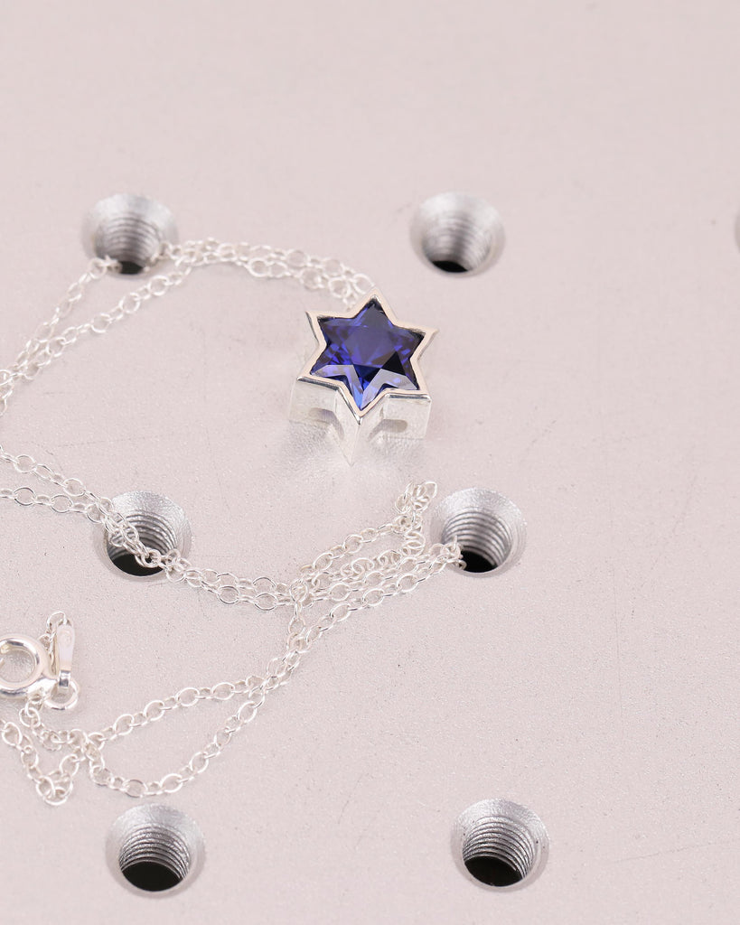 Blue Sapphire Jewish Star Necklace, Magen David Silver Pendant, Birthstone Jewelry image #17
