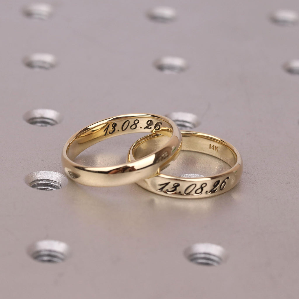 Custom Handwriting Engraved His & Hers Wedding Bands Set | 4mm Solid Gold Ring | Promise Couples Ring Anniversary Gift image #2