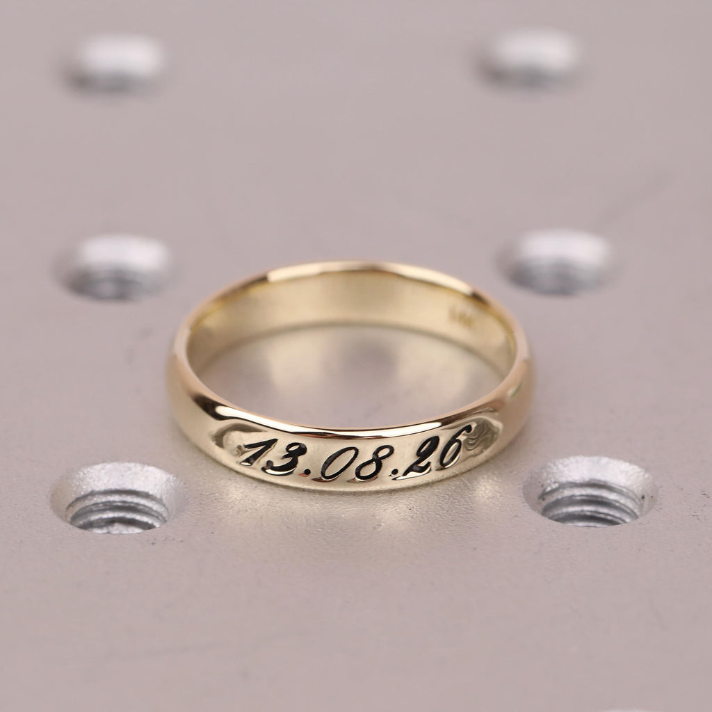 Custom Handwriting Engraved His & Hers Wedding Bands Set | 4mm Solid Gold Ring | Promise Couples Ring Anniversary Gift image #9