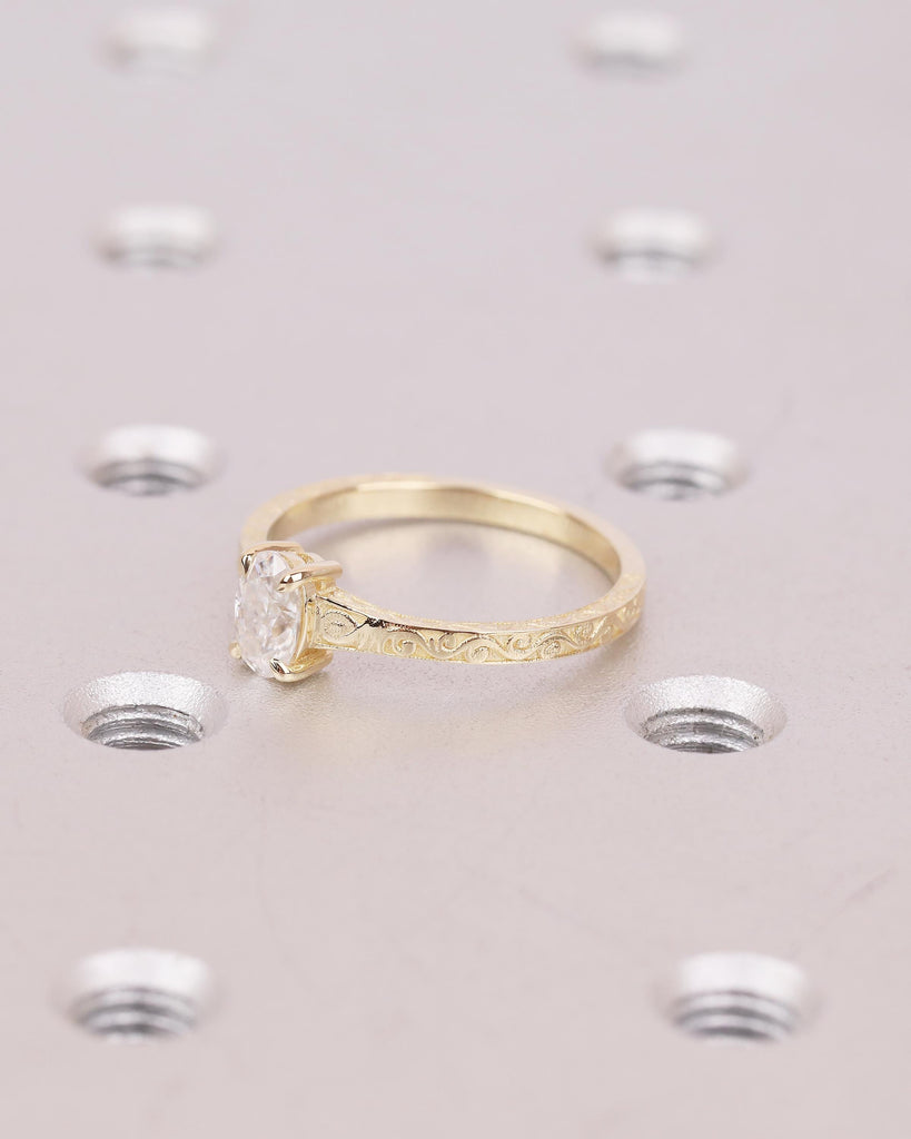 IGI Certified Oval Lab Created Diamond Engagement Ring, 14k Gold Vintage Style Ring image #4