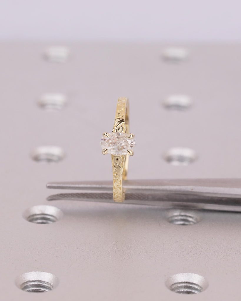 IGI Certified Oval Lab Created Diamond Engagement Ring, 14k Gold Vintage Style Ring image #13
