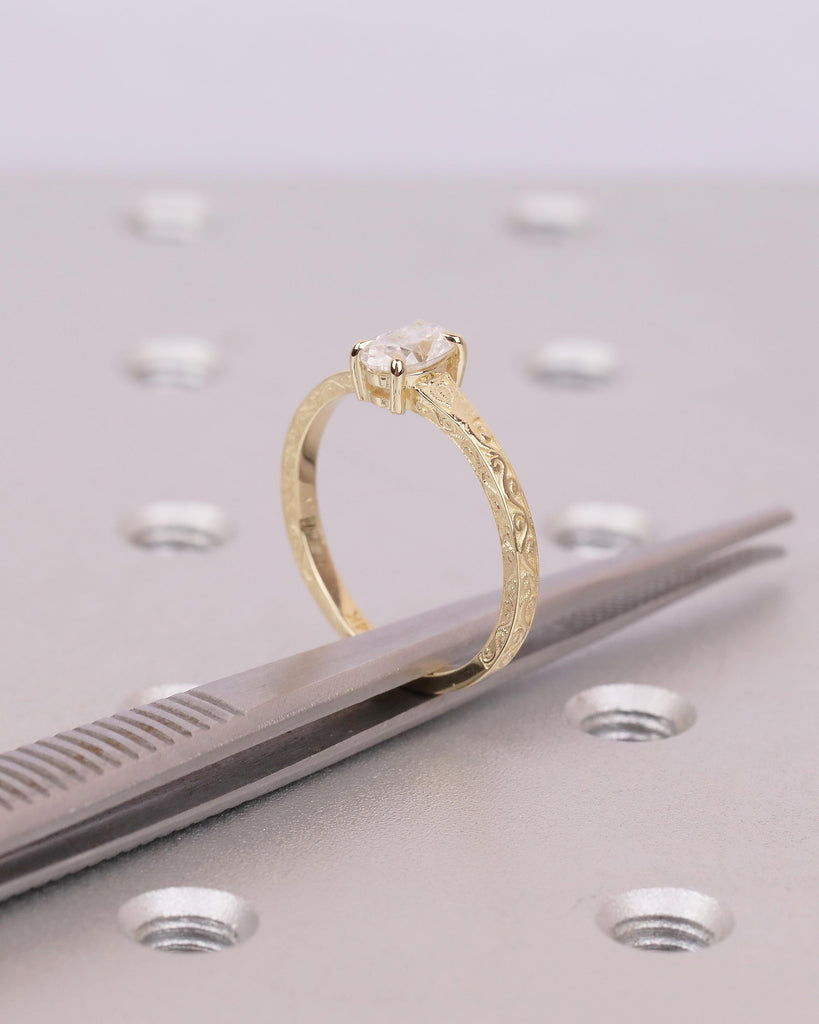 IGI Certified Oval Lab Created Diamond Engagement Ring, 14k Gold Vintage Style Ring image #5