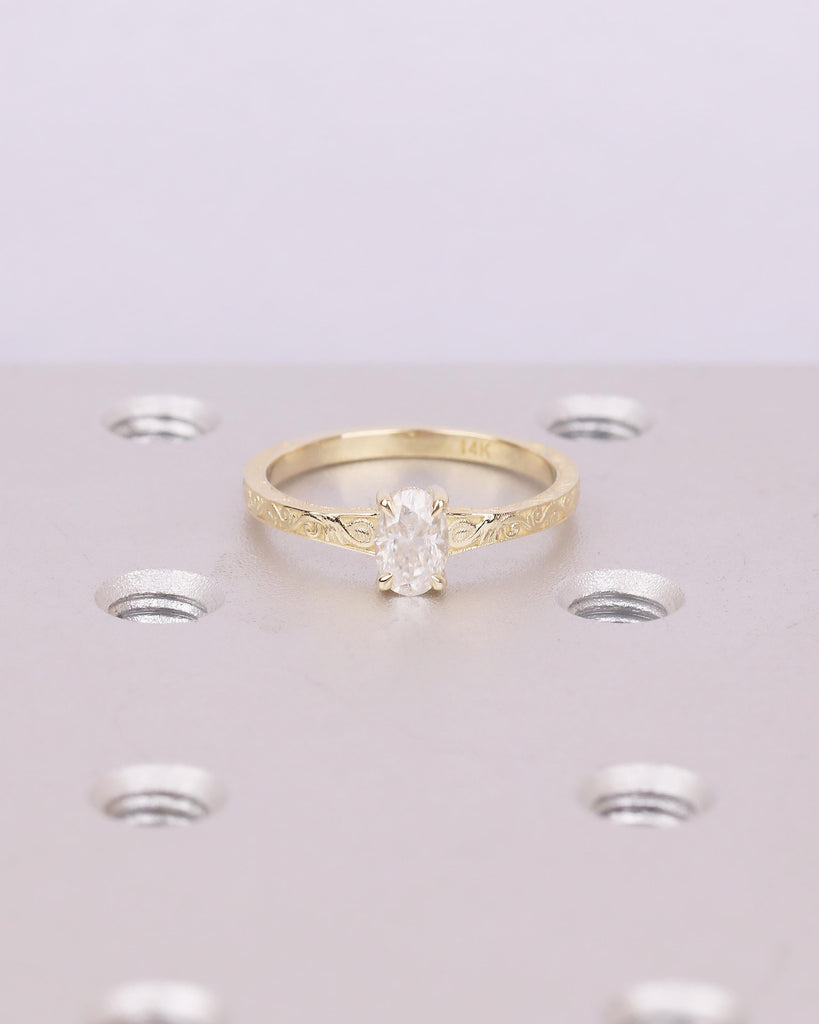 Vintage Oval Moissanite Wedding Rings for Women, Art Deco 14k Solid Gold Engagement Ring, Filigree Solitaire Ring, Unique Handmade Jewelry image #1