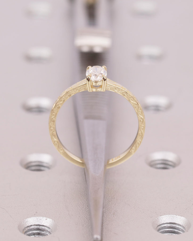 IGI Certified Oval Lab Created Diamond Engagement Ring, 14k Gold Vintage Style Ring image #7