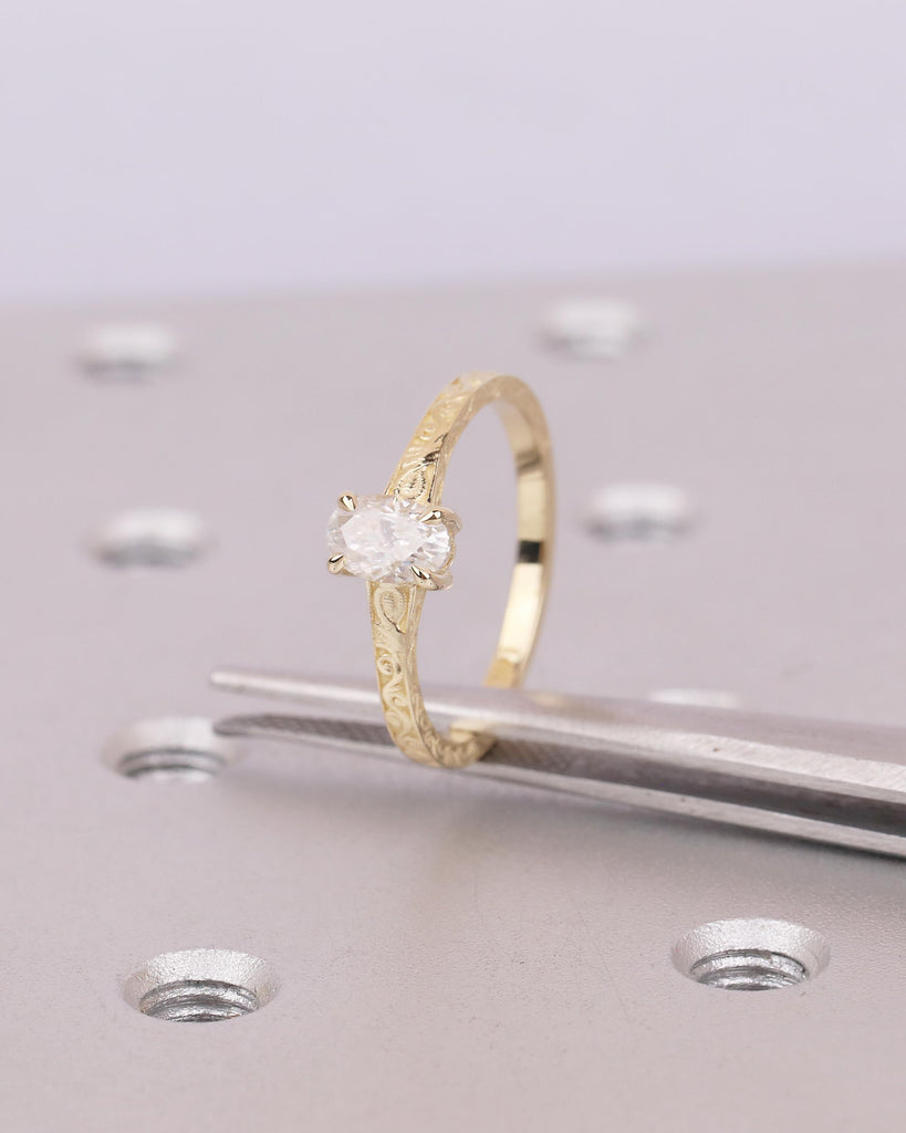 IGI Certified Oval Lab Created Diamond Engagement Ring, 14k Gold Vintage Style Ring image #11