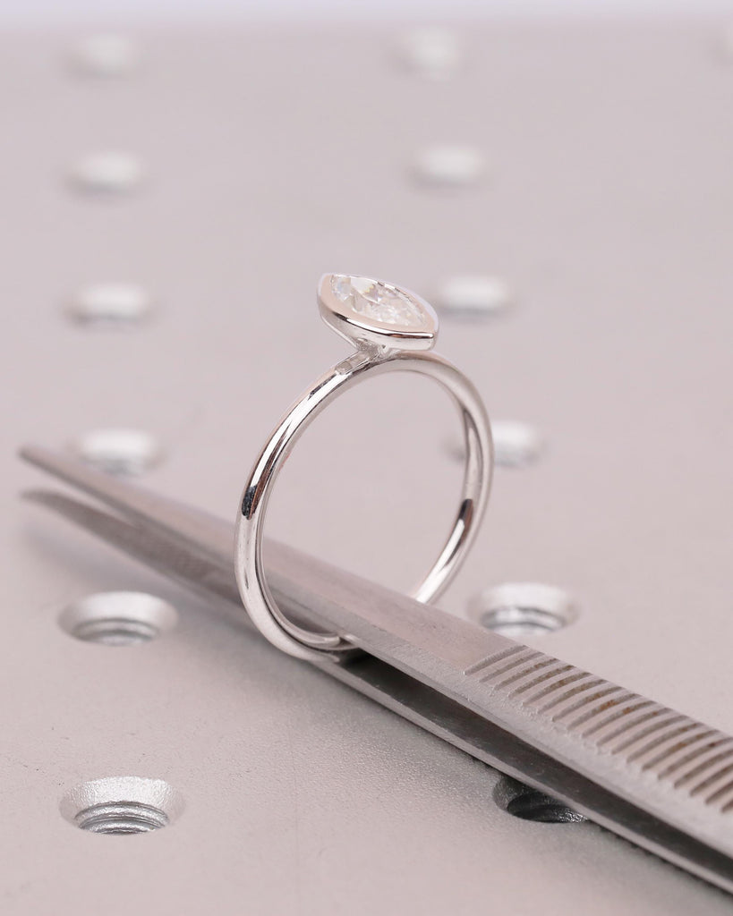 Lab Grown Diamond Marquise Ring, Bezel Engagement Ring, IGI Certified 14k White Gold Solitaire Wedding Rings for Women, Anniversary Jewelry image #15