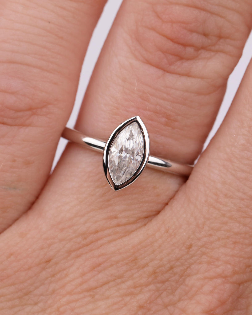Lab Grown Diamond Marquise Ring, Bezel Engagement Ring, IGI Certified 14k White Gold Solitaire Wedding Rings for Women, Anniversary Jewelry image #14