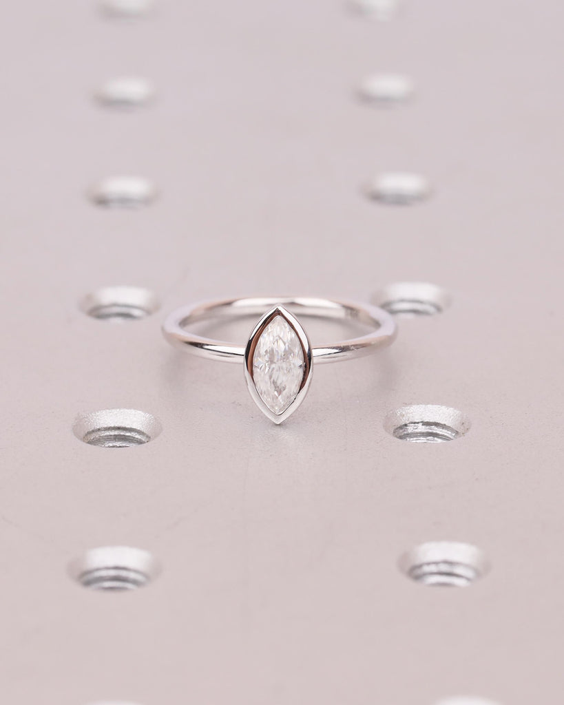 Marquise Moissanite Engagement Ring, Solitaire White Gold Ring, Dainty Promise Rings for Women, Unique Bezel Setting Ring, Bridal Jewelry image #17