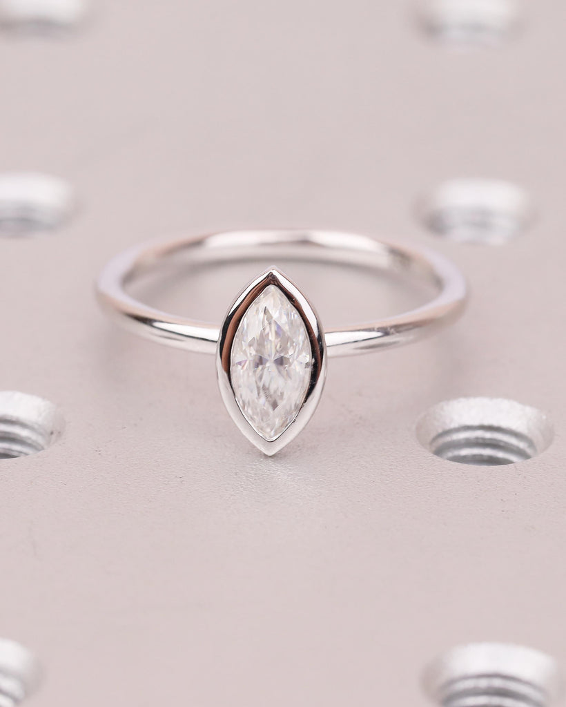 Lab Grown Diamond Marquise Ring, Bezel Engagement Ring, IGI Certified 14k White Gold Solitaire Wedding Rings for Women, Anniversary Jewelry image #8