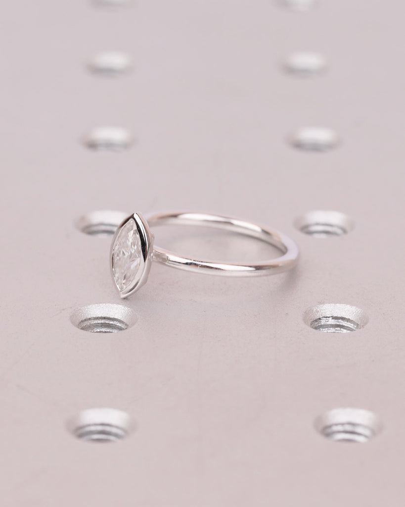 Lab Grown Diamond Marquise Ring, Bezel Engagement Ring, IGI Certified 14k White Gold Solitaire Wedding Rings for Women, Anniversary Jewelry image #4