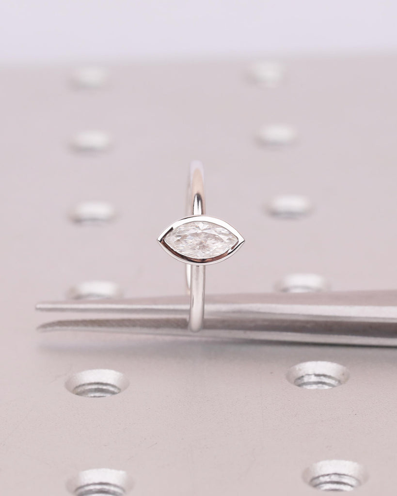 Lab Grown Diamond Marquise Ring, Bezel Engagement Ring, IGI Certified 14k White Gold Solitaire Wedding Rings for Women, Anniversary Jewelry image #3