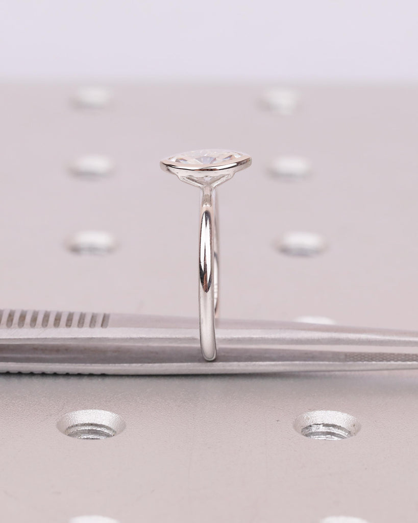 Lab Grown Diamond Marquise Ring, Bezel Engagement Ring, IGI Certified 14k White Gold Solitaire Wedding Rings for Women, Anniversary Jewelry image #19