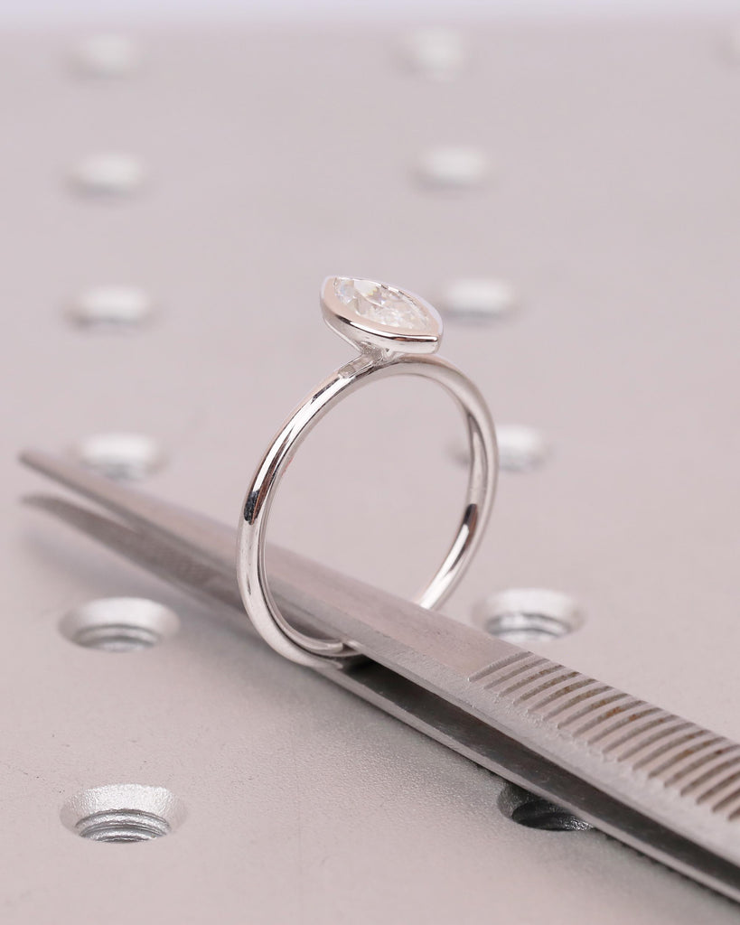 Marquise Moissanite Engagement Ring, Solitaire White Gold Ring, Dainty Promise Rings for Women, Unique Bezel Setting Ring, Bridal Jewelry image #16