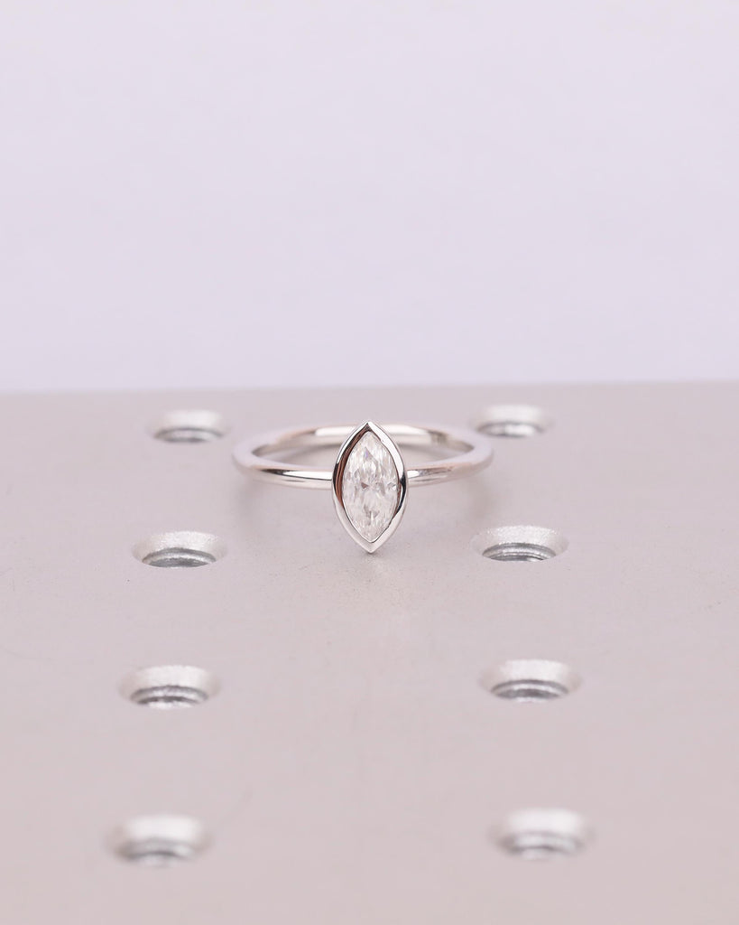 Marquise Moissanite Engagement Ring, Solitaire White Gold Ring, Dainty Promise Rings for Women, Unique Bezel Setting Ring, Bridal Jewelry image #19