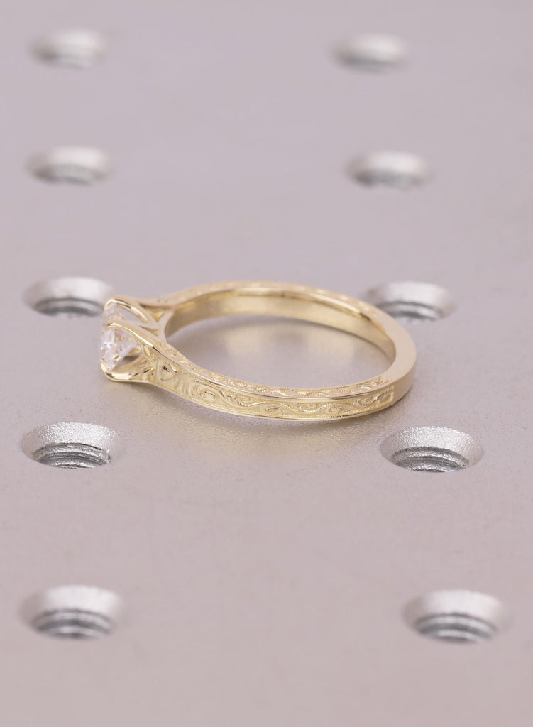Art Deco Oval Moissanite Engagement Ring, 14k Solid Gold Filigree Band, East West Setting image #7