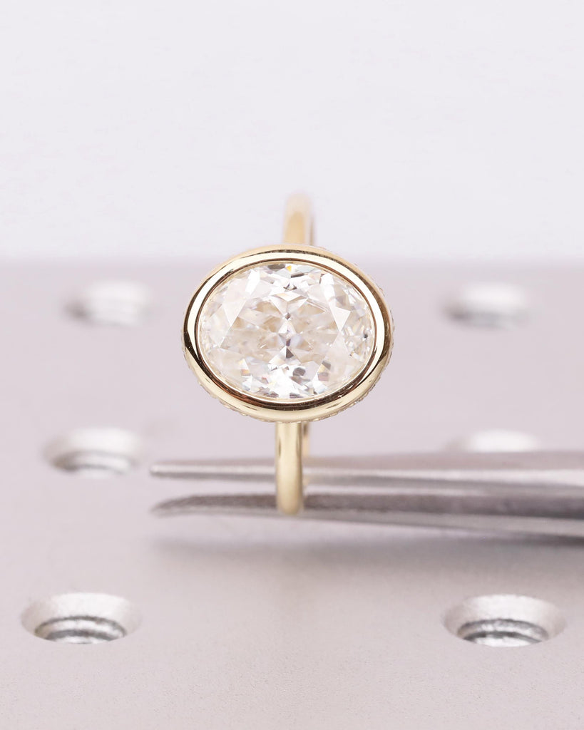 IGI Certified 2.5ct Crushed Ice Lab Diamond Ring, Oval Bezel Engagement Ring with Hidden Halo, Solid Gold Promise Ring for Her image #7