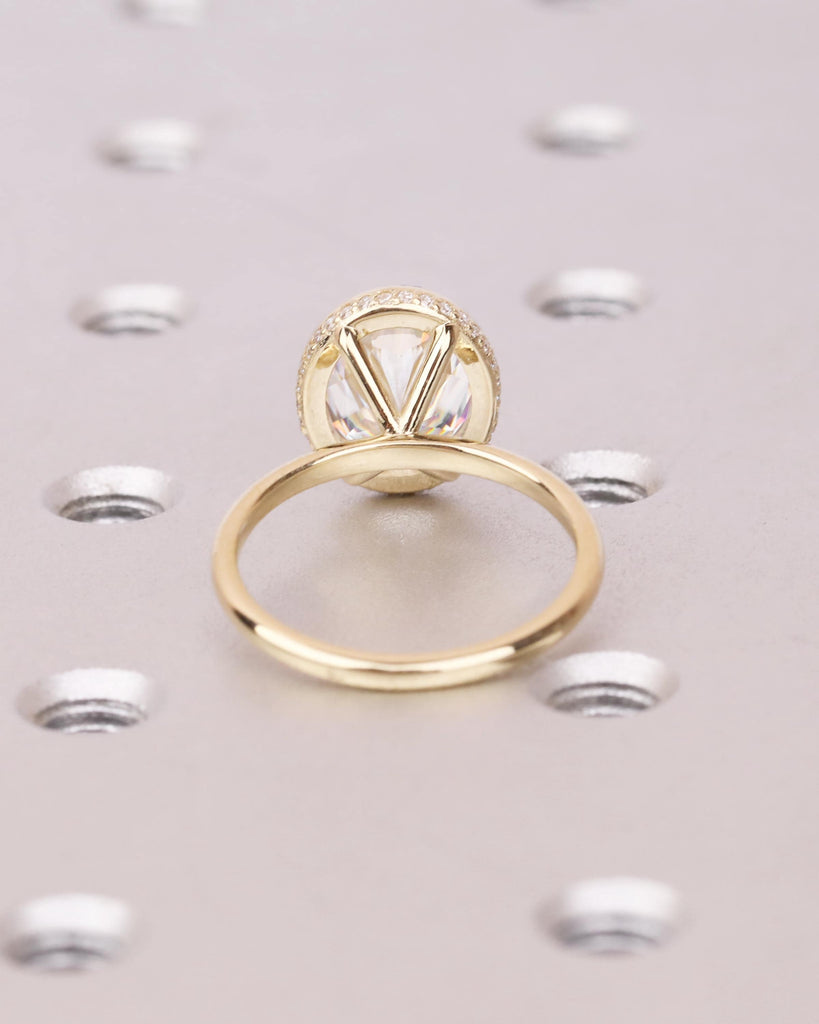 Oval Lab Diamond Engagement Ring, Solitaire Bezel Ring with Hidden Halo, Crushed Ice Oval Ring, Solid Gold Bridal Promise Ring image #7