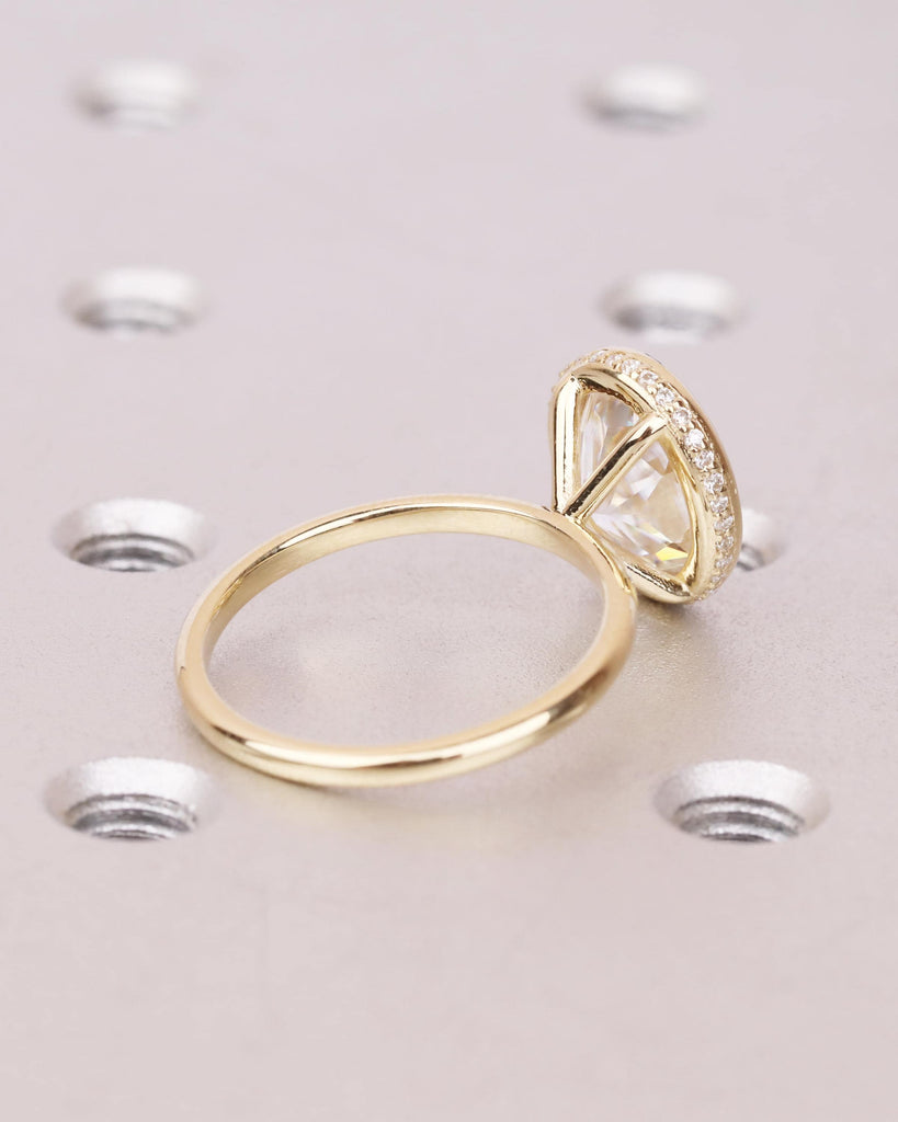 Oval Lab Grown Diamond Ring | Hidden Halo Bezel Engagement Ring | Crushed Ice Diamond Wedding Ring | IGI Certified | Solid Gold Promise Ring image #7