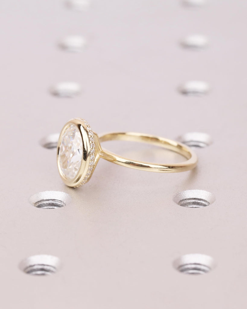 Oval Moissanite Engagement Ring | Crushed Ice Moissanite Hidden Halo Ring | Bezel Engagement Ring | Simple Oval Ring | Gold Promise Ring image #5