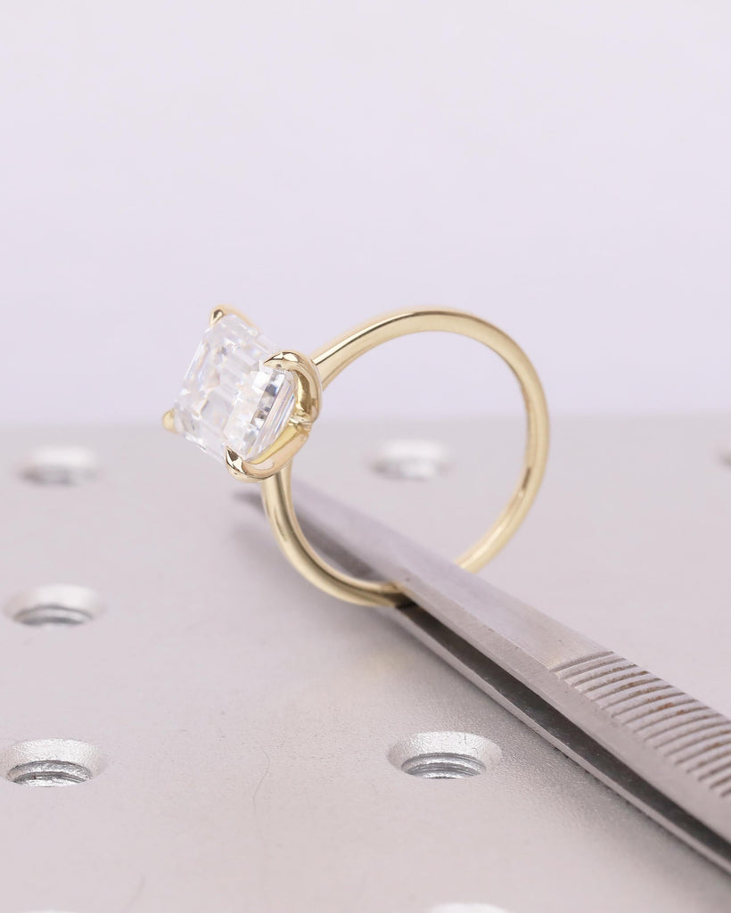 Lab Grown Diamond Emerald Cut Ring, 4ct Engagement Ring, IGI Certified Large Statement Ring, Minimalist 18k/14k Yellow Gold Wedding Jewelry image #12