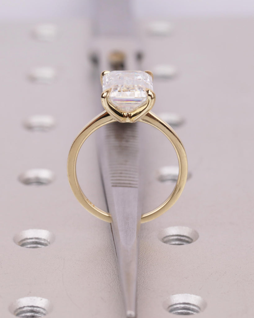 Lab Grown Diamond Emerald Cut Ring, 4ct Engagement Ring, IGI Certified Large Statement Ring, Minimalist 18k/14k Yellow Gold Wedding Jewelry image #7