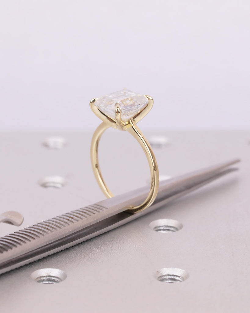 Lab Grown Diamond Emerald Cut Ring, 4ct Engagement Ring, IGI Certified Large Statement Ring, Minimalist 18k/14k Yellow Gold Wedding Jewelry image #11