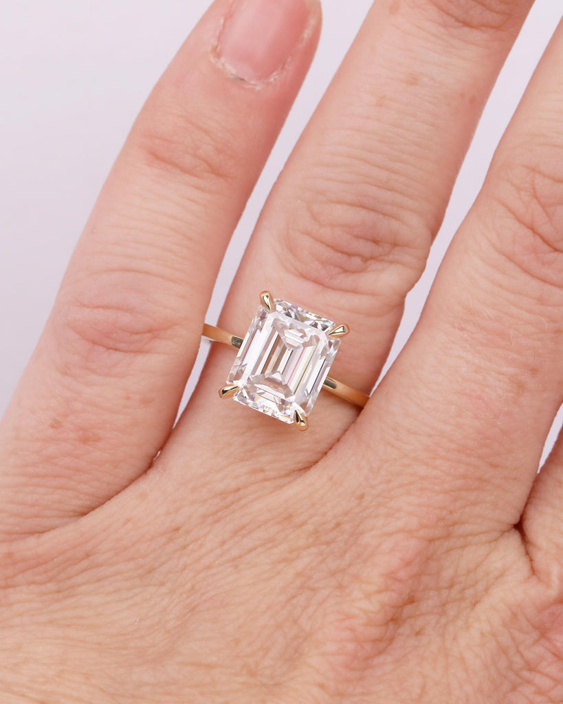 Lab Grown Diamond Emerald Cut Ring, 4ct Engagement Ring, IGI Certified Large Statement Ring, Minimalist 18k/14k Yellow Gold Wedding Jewelry image #9
