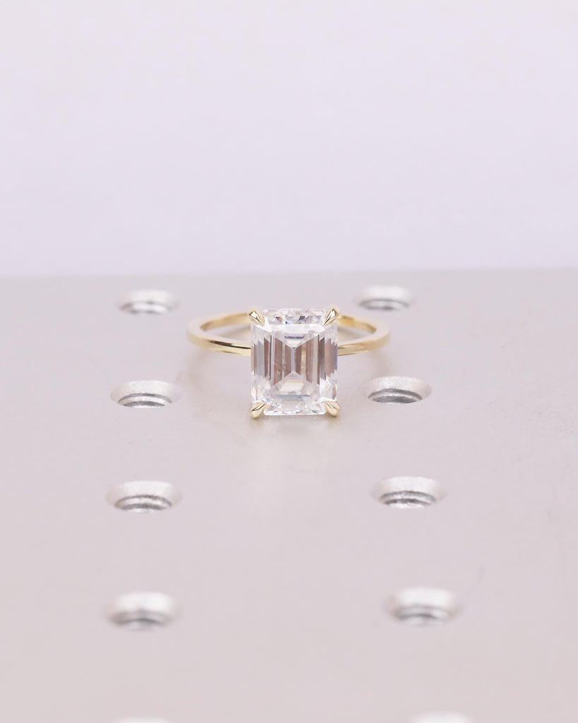 Lab Grown Diamond Emerald Cut Ring, 4ct Engagement Ring, IGI Certified Large Statement Ring, Minimalist 18k/14k Yellow Gold Wedding Jewelry image #8