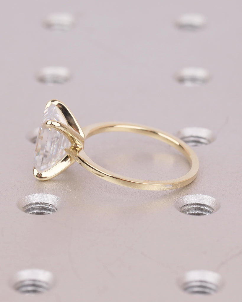 4 Carat Emerald Cut Moissanite Engagement Ring, Minimalist 14k Gold Statement Ring, Promise Rings for Women, Wedding Anniversary Jewelry image #9