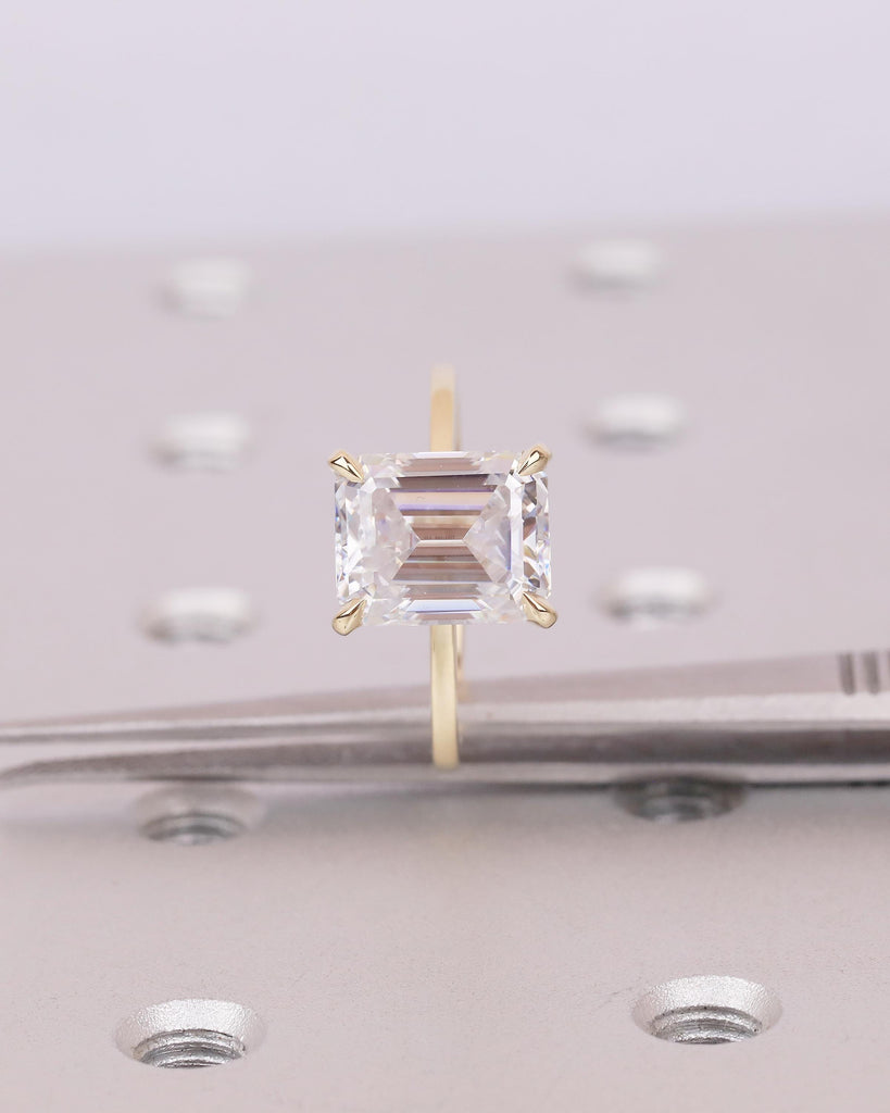 4ct Moissanite Emerald Cut Ring, Solitaire 14k Solid Gold Engagement Ring image #4