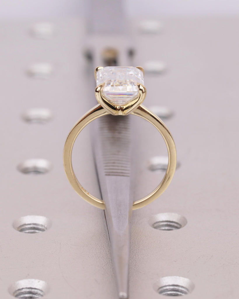 4 Carat Emerald Cut Moissanite Engagement Ring, Minimalist 14k Gold Statement Ring, Promise Rings for Women, Wedding Anniversary Jewelry image #7
