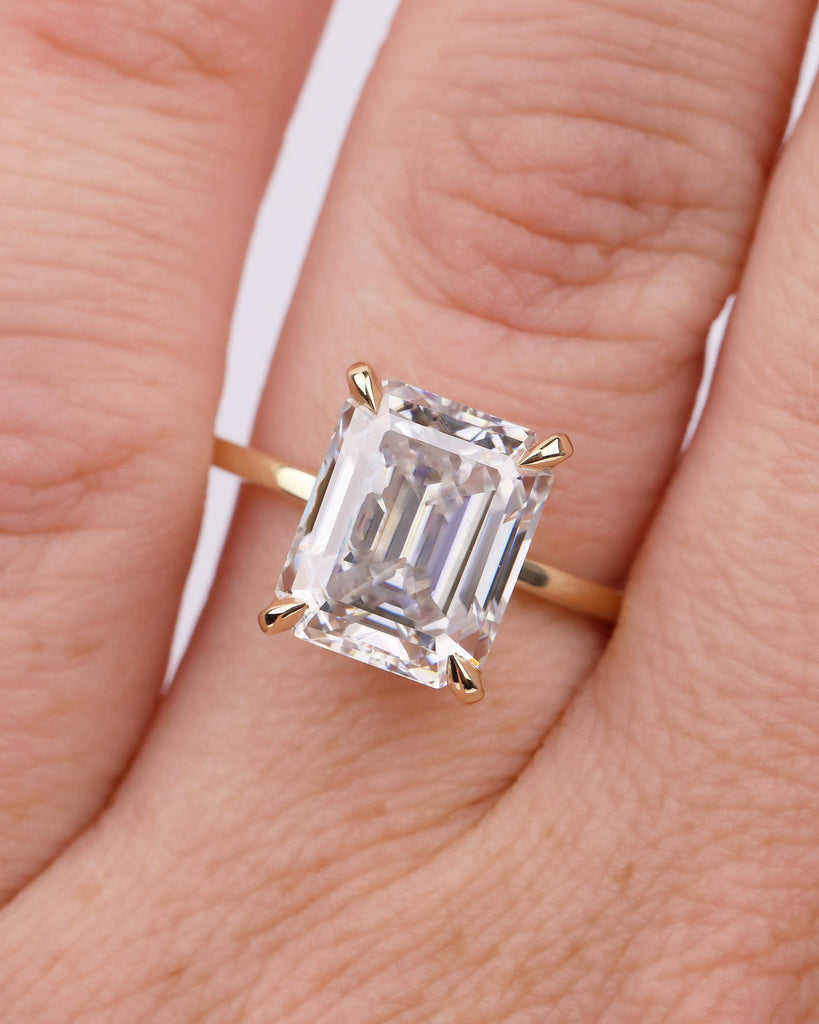 4ct Moissanite Emerald Cut Ring, Solitaire 14k Solid Gold Engagement Ring image #15