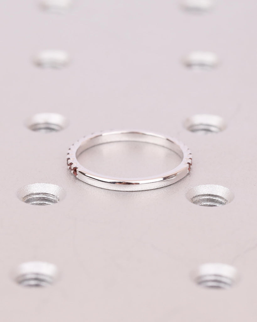 Garnet Wedding Band Women, Dainty 14k White Gold Matching Rings, Unique January Birthstone Ring for Her, Half Eternity Red Gemstone Jewelry image #7