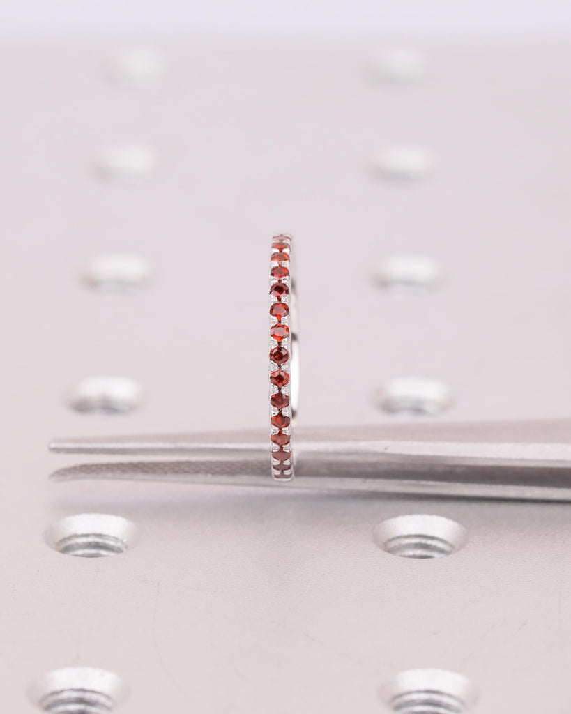 Dainty Wedding Band, Stackable Rings for Women, 14k Gold Red Garnet Ring, Birthstone Jewelry image #5